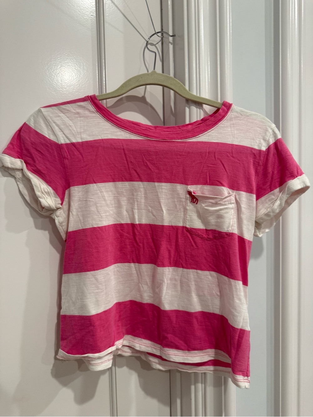 Abercrombie & Fitch Pink & White Striped Pocket Tee